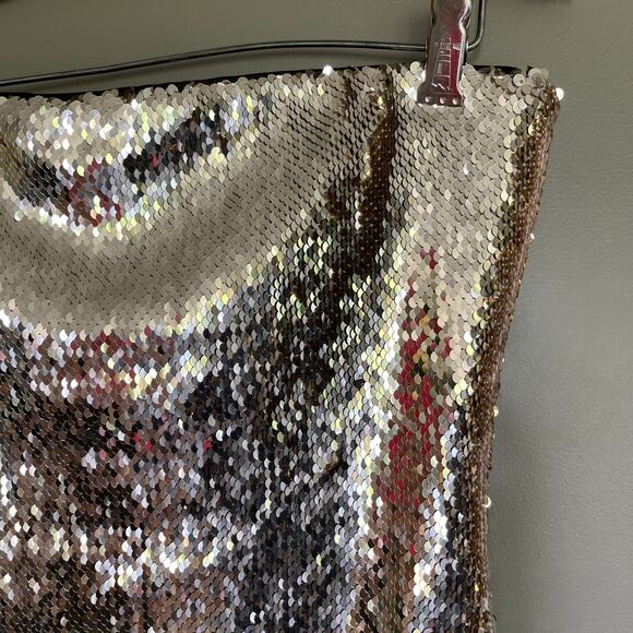 L'ACADEMIE Mea Mini Dress Champagne Silver Sequin Strapless Size Small Gold Sexy - Picture 11 of 16